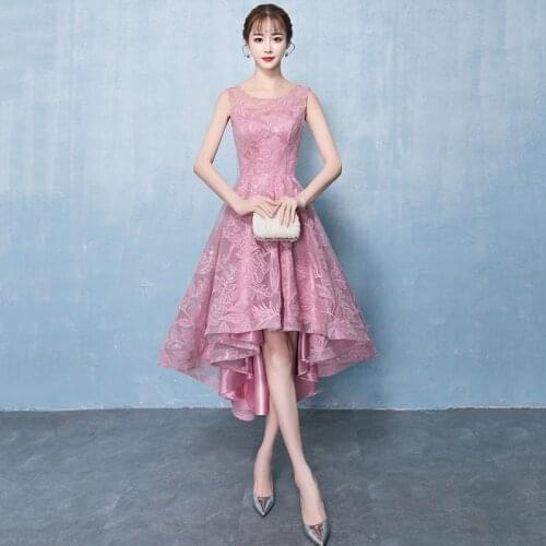 Beauty Emily Pink Prom Dresses 2020 O-Neck Sleeveless Zipper Tulle Ankle length Formal Party Girl Dresses