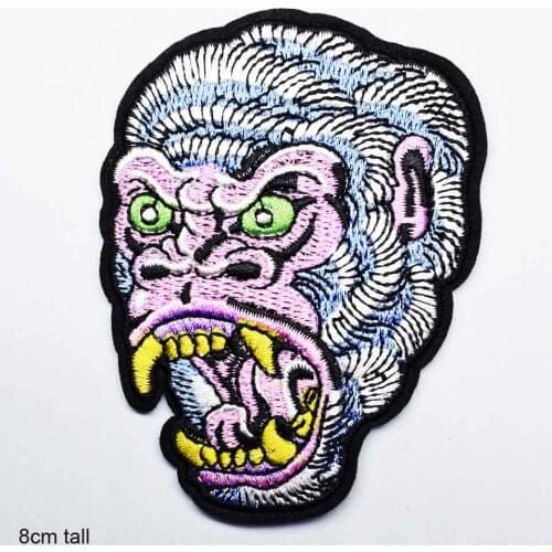 Animal Kong Gorilla Head Iron on Full Embroidered Cloth Patch For Girls Boys Clothes Stickers Apparel Garment Accessories