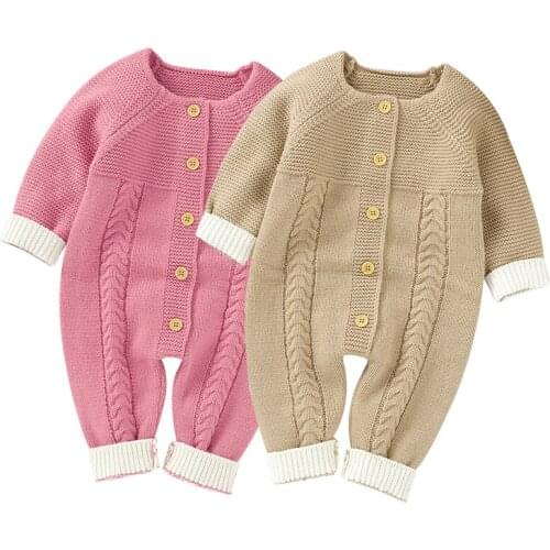 Winter Korean Style Baby Girls Clothes Toddler Baby Long Sleeve Knitting Romper Newborn Baby Girls Knitting Jumpsuit Overall