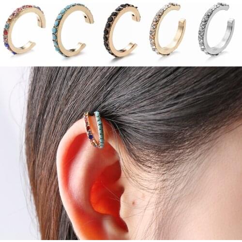 1pc Crystal Earrings for Women Small C Shape Ear Cuff Colorful Rhinestone Clip Earrings Cubic Zirconia Ear Cuff Without Piercing