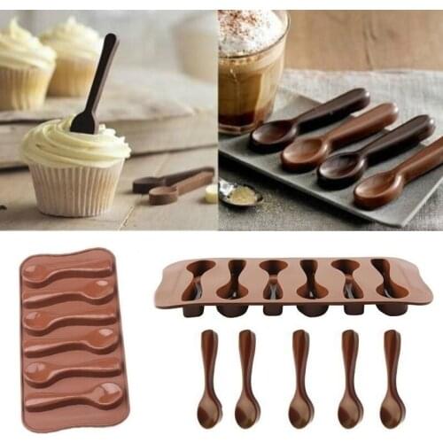 1pc 6 Holes Spoon Shape Chocolate Mold Silicone DIY Biscuit Jelly Pudding Candy Ice Baking Tools Spoon Design Cake Moulds