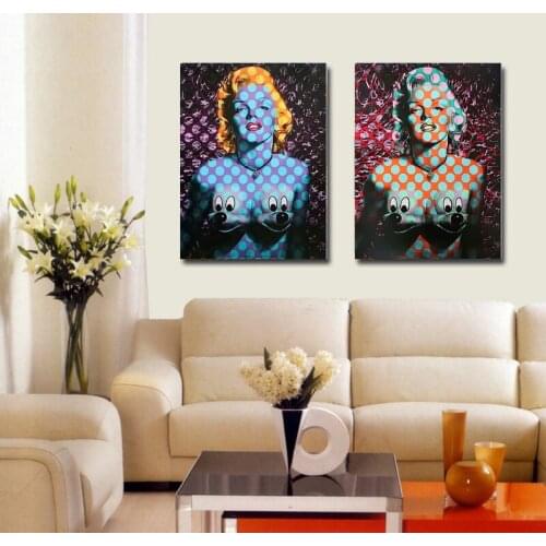 2 pieces Modern handmade painting pop art marilyn monroe on oil painting canvas for home decor, wall art poster, gallery