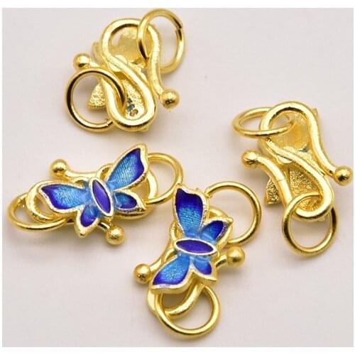 2 Pcs/Lot 12mm*6mm Cloisonne S Shape Butterfly Clasp Brass Gold Plated Bracelet Clasp Connector Making For Diy Bracelet JA0311