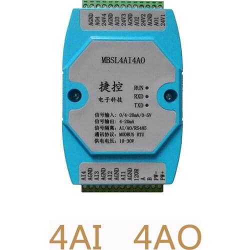 4AI/4AO 0-20MA/4-20MA/0-5V 4 Road Analog Input Output Aata Acquisition Module RS485 MODBUS 12 bit Industrial grade AD/DA chip