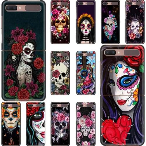 Retro Pattern Flower Skull Smartphone Case For Samsung Galaxy Z Flip 5G Cover Silicone Shell Black Cap Soft Coqu