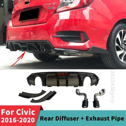 Rear Bumper Diffuser Lip Bumper Lip Sport Splitter Carbon Fiber Trim Protector Exhaust Pipe For Civic 2016 2017 2018 2019 2020