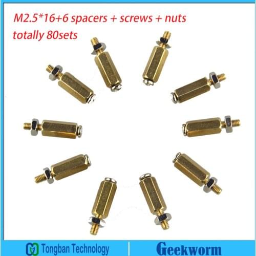 DIY 80 Pieces M2.5x16+6 Hex Brass Standoff Cylinder + Screw + Nut Kits for Raspberry Pi PCB Board