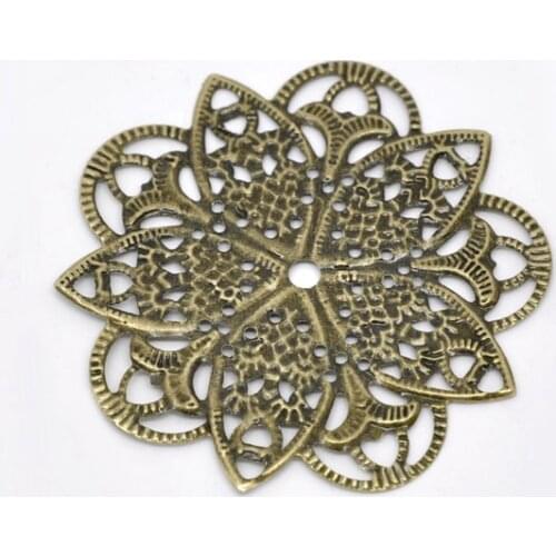 Doreen Box Lovely 50 Bronze Tone Filigree Flower Wraps Connectors 46mm (B14168)