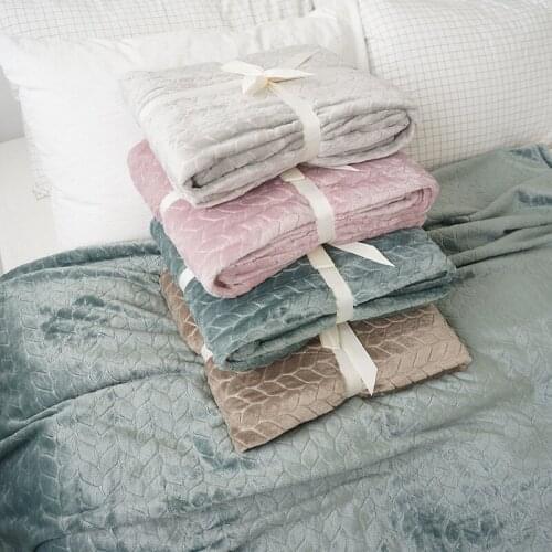 Flannel Blanket Coral Fleece Blanket Nap Blanket Thickened Blanket Leisure Solid Color Sofa Blanket