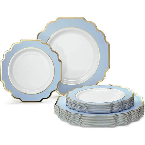 Blue Phnom Penh Disposable Tableware Western Plate 10pcs Hard Plastic Steak Salad Fruit Plate Birthday Party Supplies