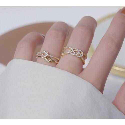 Delicate Jewelry 14K Real Gold Twist Adjustable Crystal Rings for Women Luxury Cubic Zircon Engagement Rings