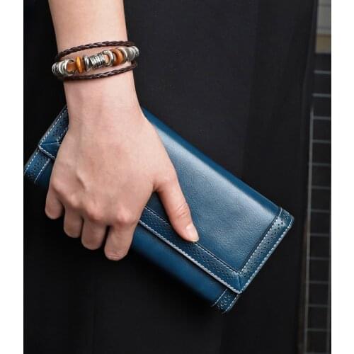 Female Wallet Genuine Leather Clutch Wallets 3Fold Large Capacity Card Holder Hasp Coin Purse Luxury Phone Pocket For Men