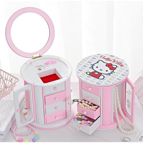Multifunctional Three Drawer Storage Box with Makeup Mirror Jewelry Box Cartoon Music Box Girl Gift Hairpin Jewelry Storage