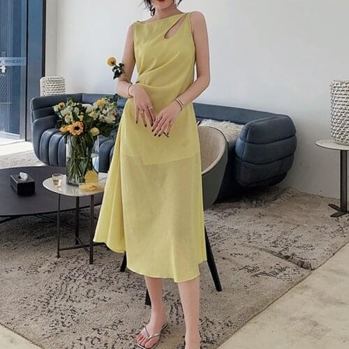 New Fashion Summer Midi Party Club Dress Ladies Casual Vacation Clothes Sexy Sleeveless Hollow Shirring Double Layer Beach Dress