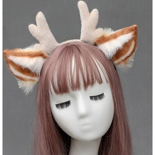 Cute Plush Fox Wolf Cat Ear With Deer Elk Ear Hair Hoop Lolita Girl KC Headband Anime Festival Cosplay Props ear accessories