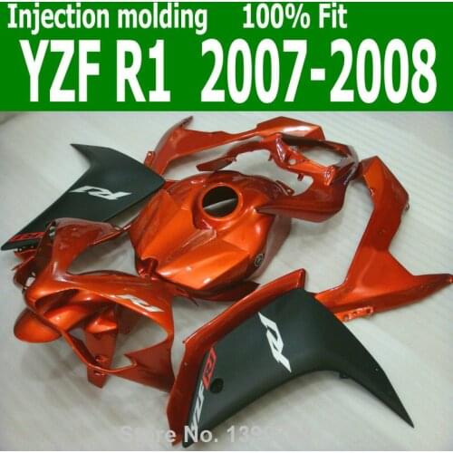 Injection Fairings For YAMAHA YZFR1 07 2008 08 ( Burnt orange + matte black ) Fairing kit +7gifts CQ122