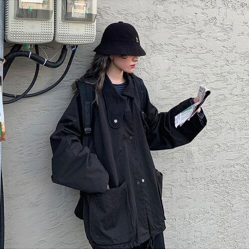 Coat female new black loose tooling jacket brief paragraph coat the spring and autumn period and the joker