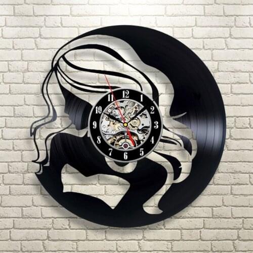 Barbershop Beauty Hairdressing Hanging Clocks Wall Watch Salon Logo Shop LED Vinyl Record Wall Clock Modern Design Home Decor