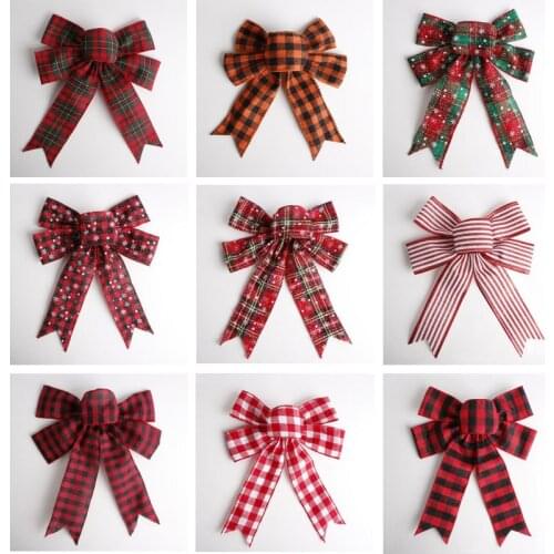 Christmas Tree Pendant Large Bows Wedding Decoration NEW Year Holiday Party Favors Xmas Plaid Bowknots Ribbon Gift Box Wrapping