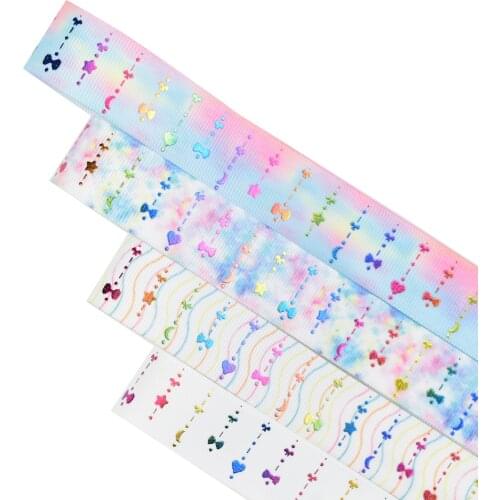 22mm 7/8" Rainbow foil Meteors Colorful shine Stars Grosgrain Ribbon 50yards Welcome Custom Printed