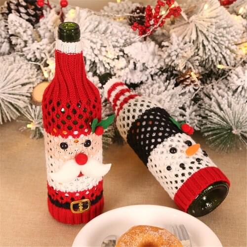 Christmas Table Decoration Bottle Cover Christmas Snowman Santa Claus Red Wine Bottle Cover Hollow Red Wine Cover