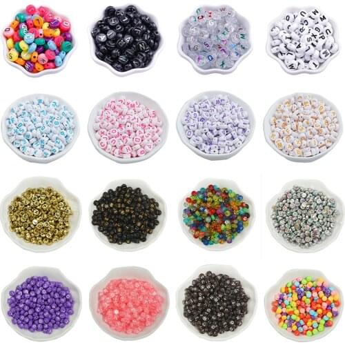 Mixed 100pcs Letter Acrylic Beads Round Flat Alphabet Cube Loose Spacer Beads For Jewelry Making Handmade Diy Bracelet Necklace