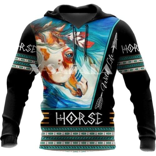Native Horse Wild Life Love Animal 3D Full Print Size Hoodie Man Women Harajuku Outwear Zipper Pullover Sweatshirt Unisex-1