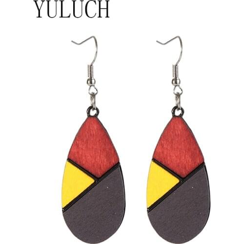 YULUCH irl natural wood accessories water drop alloy pendant earrings woman wooden multicolor art elegant jewelry ladies earring