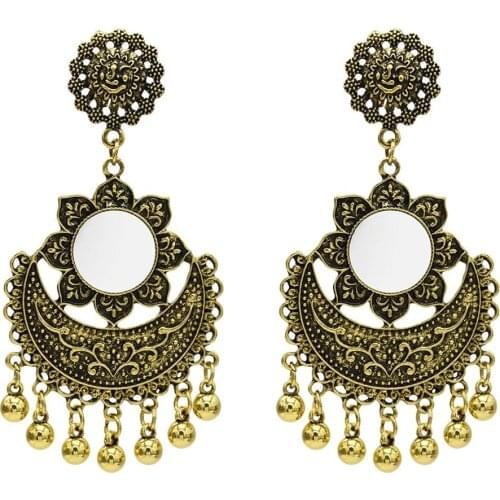 Bollywood Oxidized Jewellery Ethnic Gold Afghan Tassel Earrings Flower Mirror Jhumka Indian Earrings 2020 Jewelry for Women