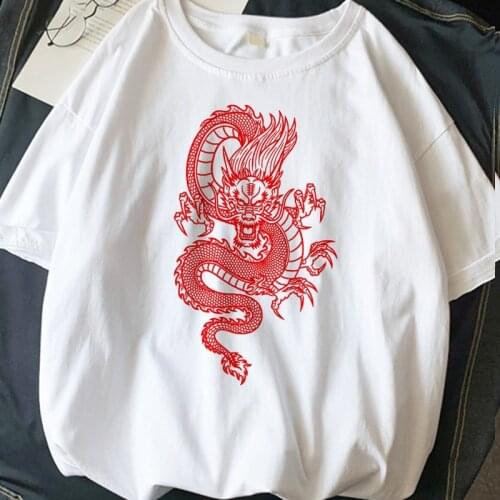 Women T Shirts Harajuku Chinese Style Dragon Printed Tops Oversized T Shirt Women Loose Casual Short Sleeve Female Clothing