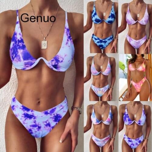 Bikini Ladys Tie Dye Bikinis Women Underwired Push Up Swimsuit Brazilian Swimwear Women Beachwear Biquini Hot