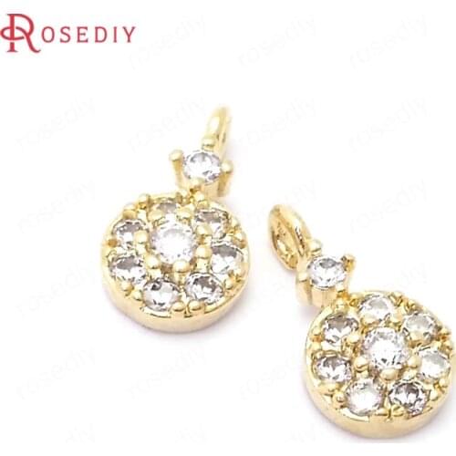 39096)10PCS 6x11MM 24K Gold Color Brass and Zircon Round Circle Charms Pendants Jewelry Making Supplies Diy Accessories