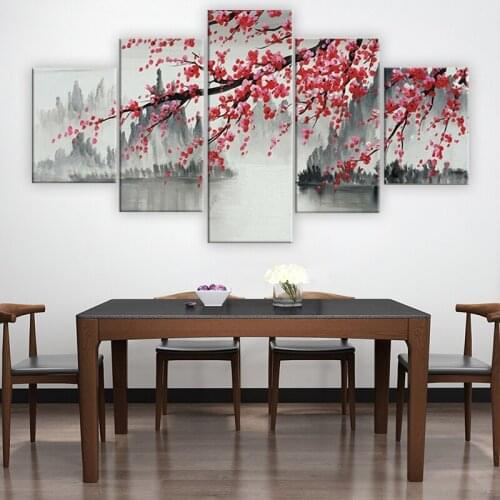 5 Pcs Chinese Painting Scenery Modular Canvas Pictures Print Wall Art Canvas Paintings Wall Decorations for Living Room frame