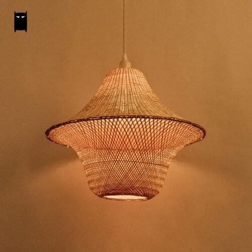 Bamboo Wicker Rattan Hat Cage Shade Pendant Light Fixture Rustic Asian Japanese Hanging Lamp Plafon Dinning Table Study Room