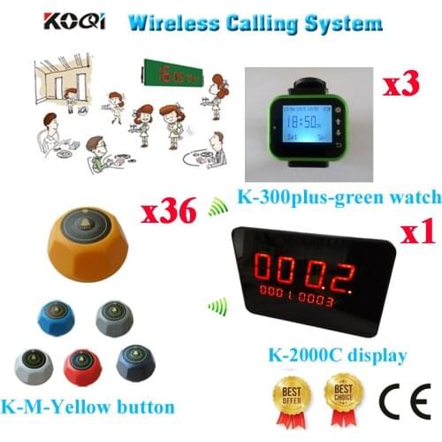 Wireless Calling Display Bell System Nice Design Strong Signal Best Price 433.92MHZ Set( 1 display+ 3 watch+ 36 call button)