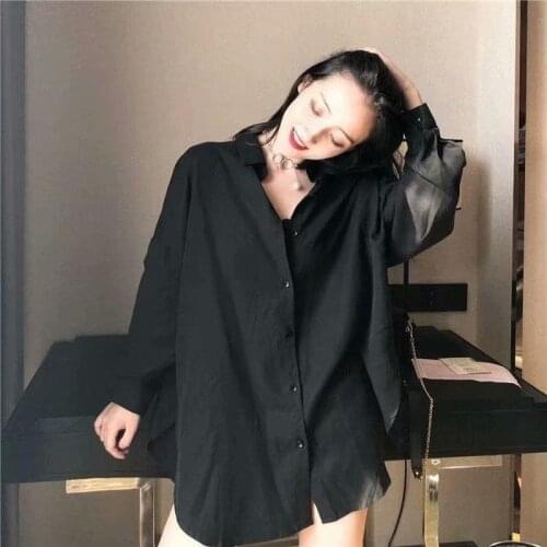 HOUZHOU Black Shirts Women Oversize Vintage Streetwear Harajuku Chic Blouse Korean Fashion Long Sleeve Casual Tops Spring Femme