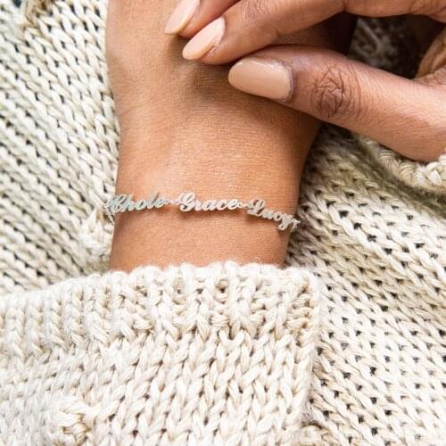 Custom Personalized 1-3 Names Bracelet Stainless Steel Charms Handmade Gold Chain Engraved Handwriting Bangle Jewelry Best Gift