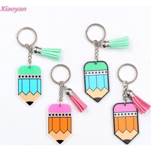 1pcs) KH1048-50mm Keychain With Tassel Double Faces Printed Teacher Appreciation Gift Acrylic Keychain Party DIY