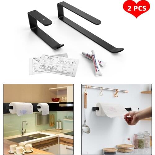 Bathroom Paper Towel Holder Kitchen Self Adhesive Black Tissue Rack Wall Mounted Toilet Strong Adhesives 2 PCS Paper Roll Holder