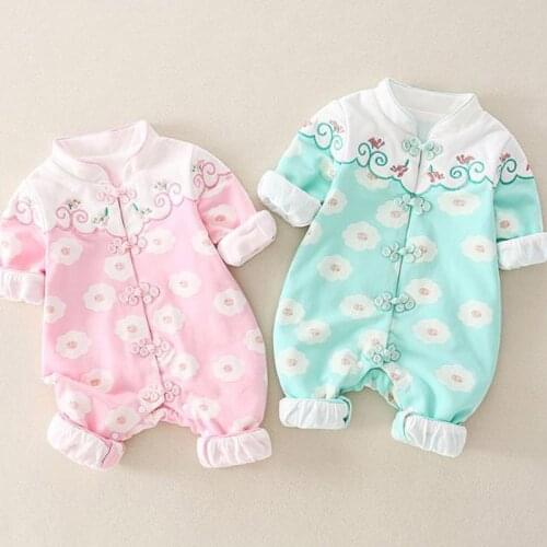 Baby clothes Girl Chinese style flower jumpsuit cotton