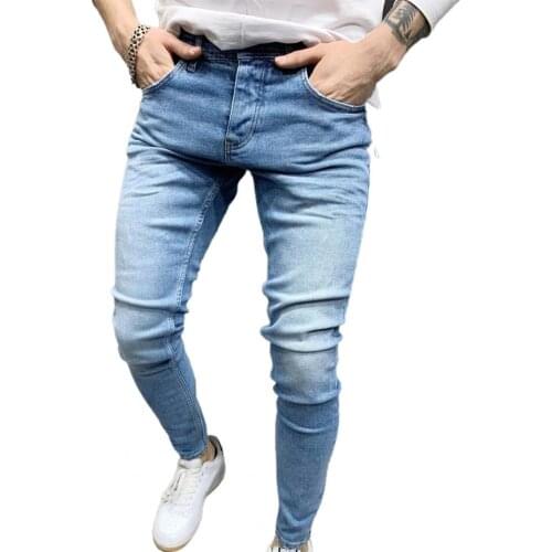 Men Jeans Stretchy Mid Rise Summer Multi Pockets Zipper Fly Denim Pants Stretchy Zipper Closure Pencil Jeans Denim Pants 2021