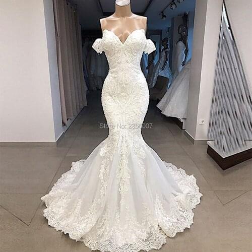 Elegant Sexy V Neck Mermaid Wedding Dress Off The Shoulder Lace Appliques Backless Wedding Gowns Custom Made Appliques Dresses