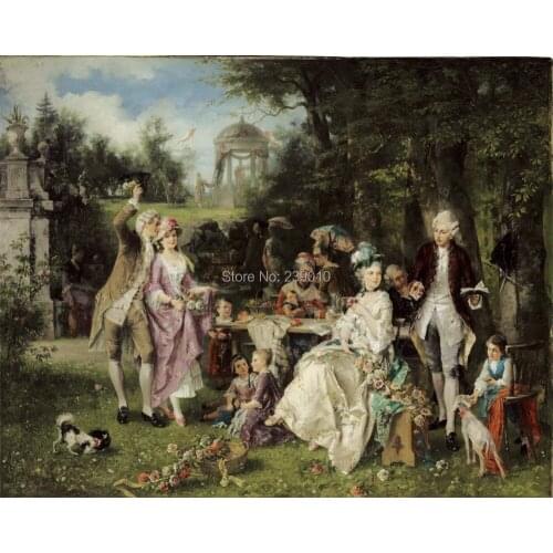 Free shipping court figure Outdoor dinner oil painting canvas prints classical oil painting on canvas decoration picture