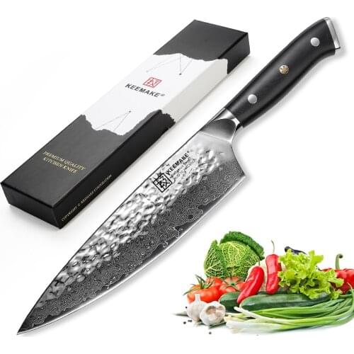 KEEMAKE Chef Knife Kitchen Knives Japanese Damascus AUS-10 Steel Razor Sharp Blade 60HRC G10 Handle 8 inch Chefs Cutter Tools
