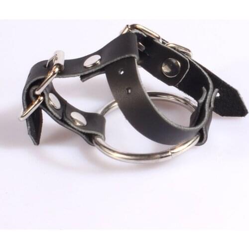 Leather master cock rings with buckle straps and snap-fasteners, adjustable leather penis cage for men dildo cock ring