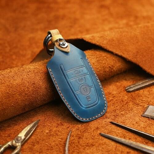 Horse Leather Car Key Case cover For Ford Mustang 2018 EcoSport Smart Remote Fobs Shell Cover Keys Bag Keychain Auto Accessorie