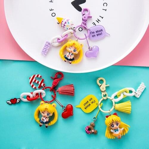 Creative Cartoon Sailor Moon Keychain Cute Beautiful Girl Bag Pendant Pretty Soldier Figure Model Decoration Car Key Chain New