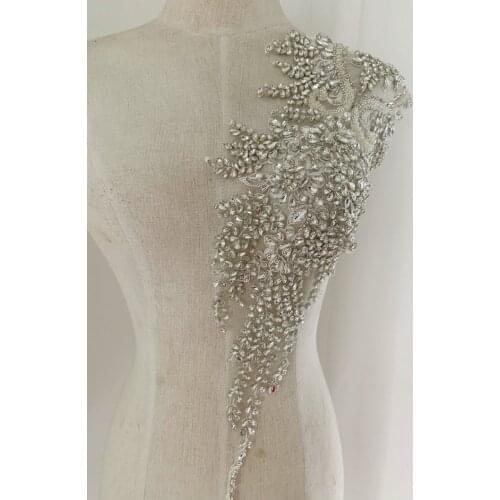 Large Rhinestone Bodice Applique Crafted Crystal Applique For Wedding Dress Hand Beading Rhinestone Patch Haute Couture