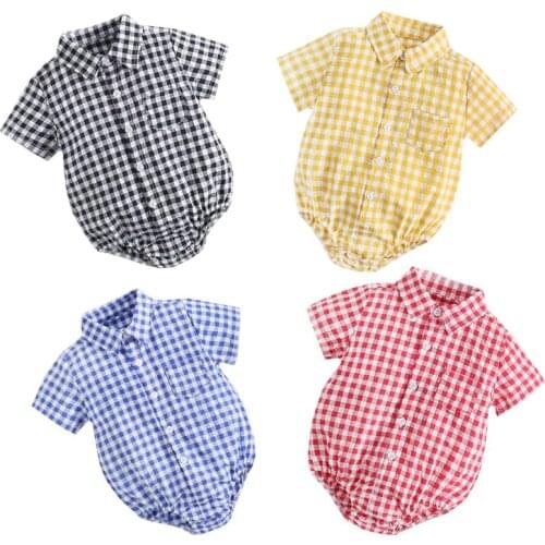 Summer Newborn Baby Boys Girls Lattice Jumpsuit Summer Baby Boys Short Sleeve Shirt Clothes Toddler Baby Girl Romper