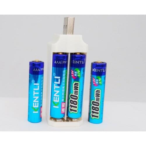 4pcs KENTLI 1.5v 1180mWh aaa polymer lithium li-ion rechargeable batteries battery + 4 slots charger
